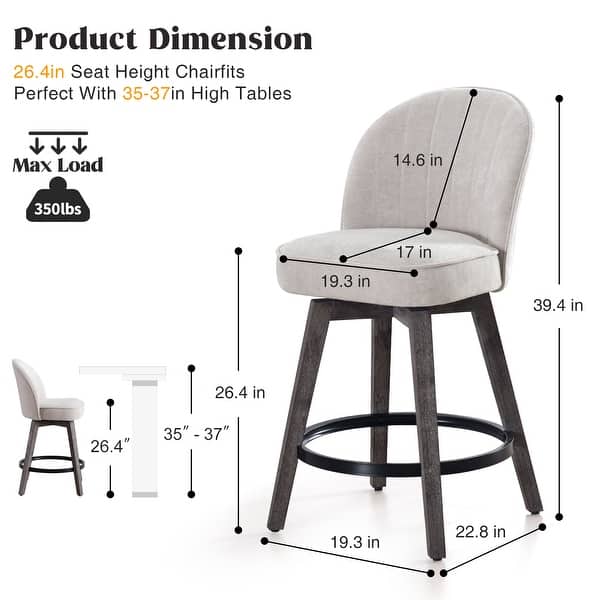 dimension image slide 3 of 12, HOMYKA Swivel Bar Stool with Wood Legs Set of 4 - N/A