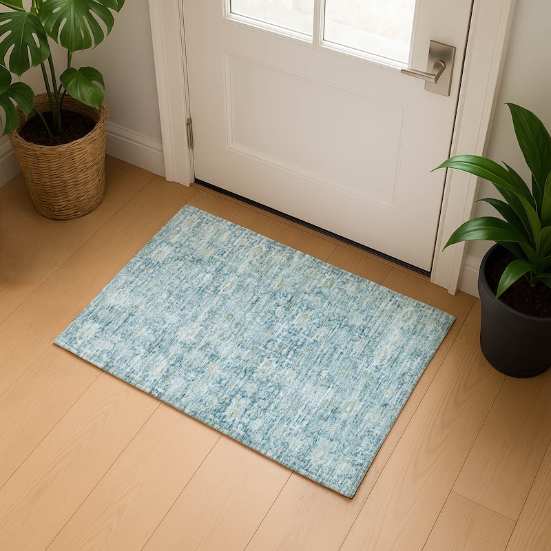 Premium Washable Super Soft Vintage Traditional Mayfield Rug - Blue - 1'8" x 2'6"