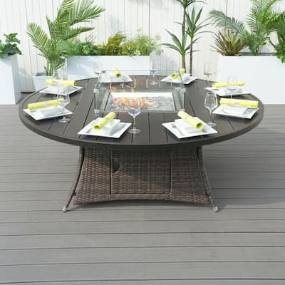 Outdoor 8-Seat Wicker Round Gas Fire Pit Table by Abrihome (Table Only)