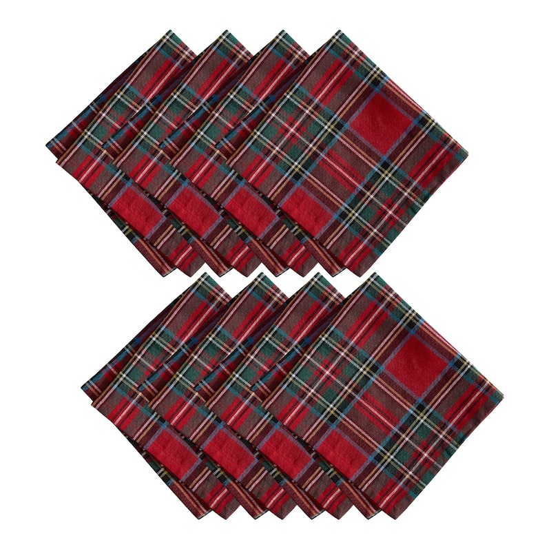 Stowe Tartan Holiday Plaid Cotton Napkins, Set of 8 - Red