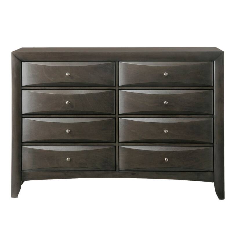 Spacious Wooden Dresser with Beveled Drawer Fronts, Gray