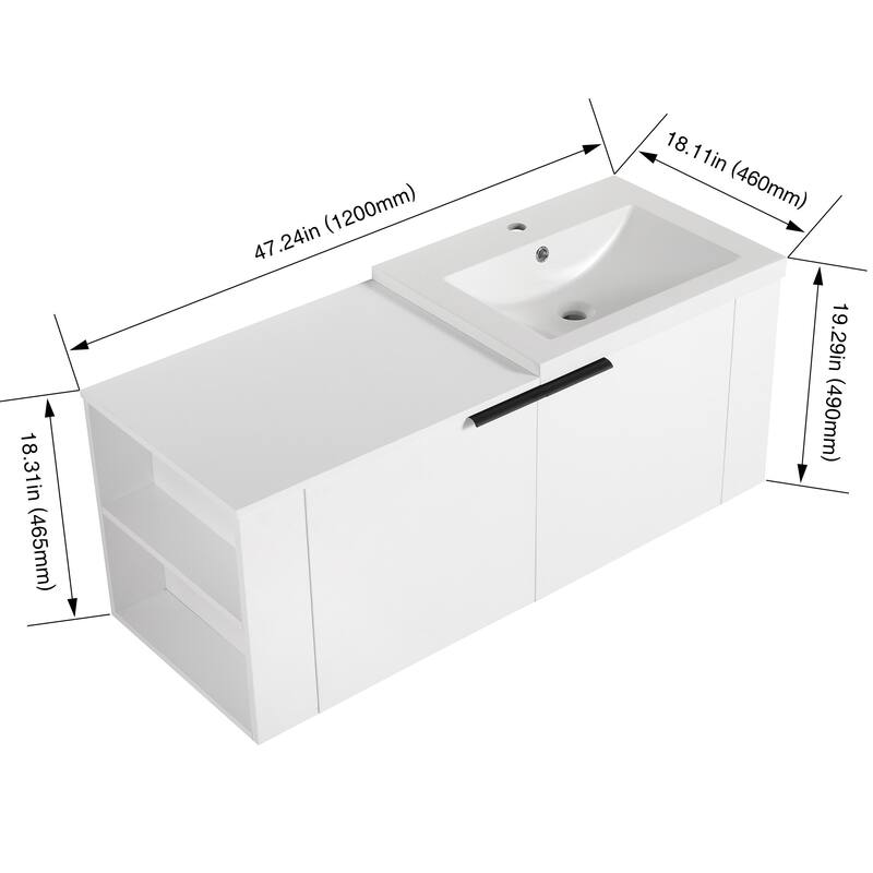 BNK 24"/48" Single Sink Bathroom Vanity with Soft Close Door and Shelf, Modern Floating Vanity
