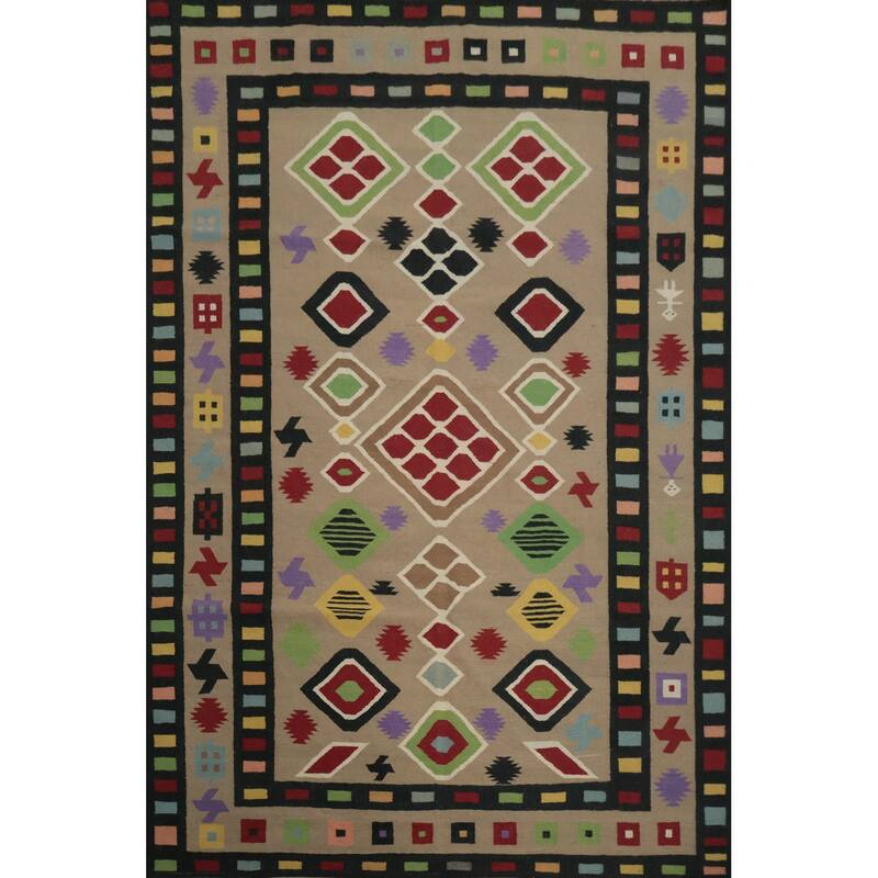 Hand Woven Oriental 100% Wool Carpet Southwestern Tribal Brown Kilim Area Rug - 10' 5'' X 8' 6''