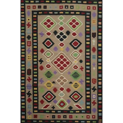 Hand Woven Oriental 100% Wool Carpet Southwestern Tribal Brown Kilim Area Rug - 10' 5'' X 8' 6''