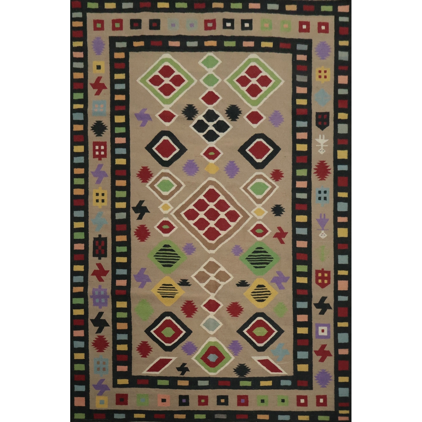 Hand Woven Oriental 100% Wool Carpet Southwestern Tribal Brown Kilim Area Rug - 10' 5'' X 8' 6''