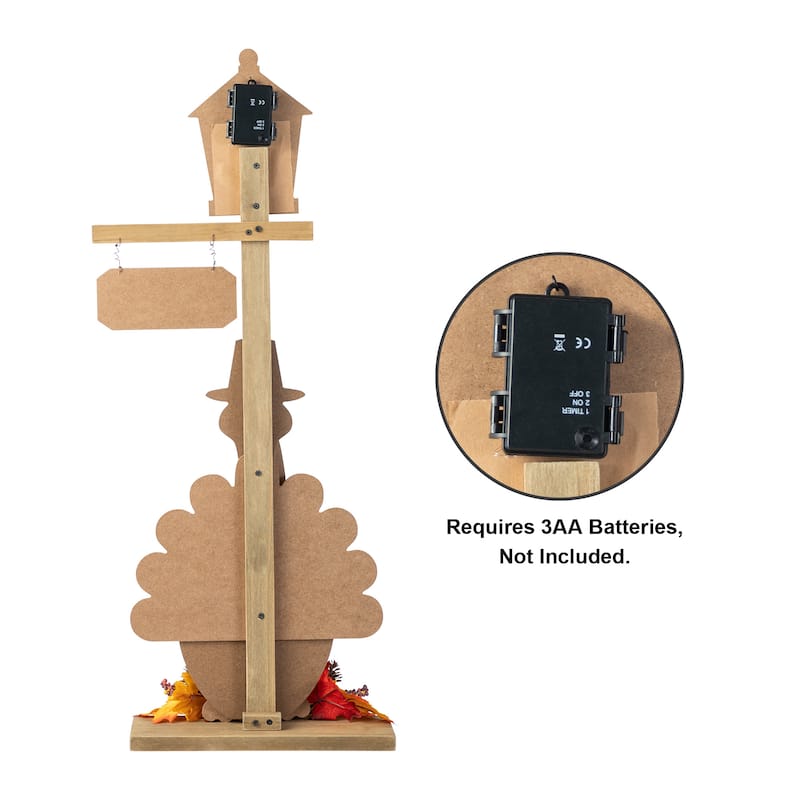 Glitzhome 36"H Thanksgiving Lighted Wooden Turkey Lamp Post Porch Decor(KD)