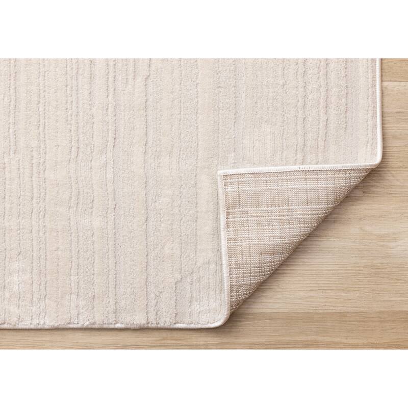 Ellie Collection - High-Low Textured Soft Polyester Beige Area Rug