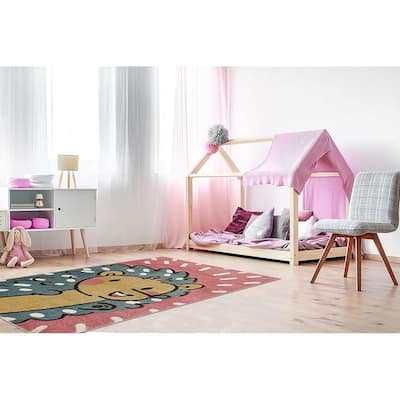 KC Cubs Boy & Girl Decor Multicolor Area Rug and Carpet for Kids, Toddlers and Baby Nursery, Animal Face Pink Huggable Hedgehog