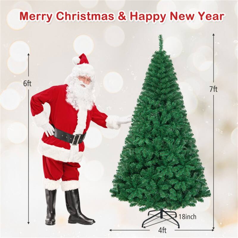 Green Artificial Christmas Tree PVC Metal Stand Indoor Outdoor Full Lifelike Easy Setup Holiday Decor - 7'