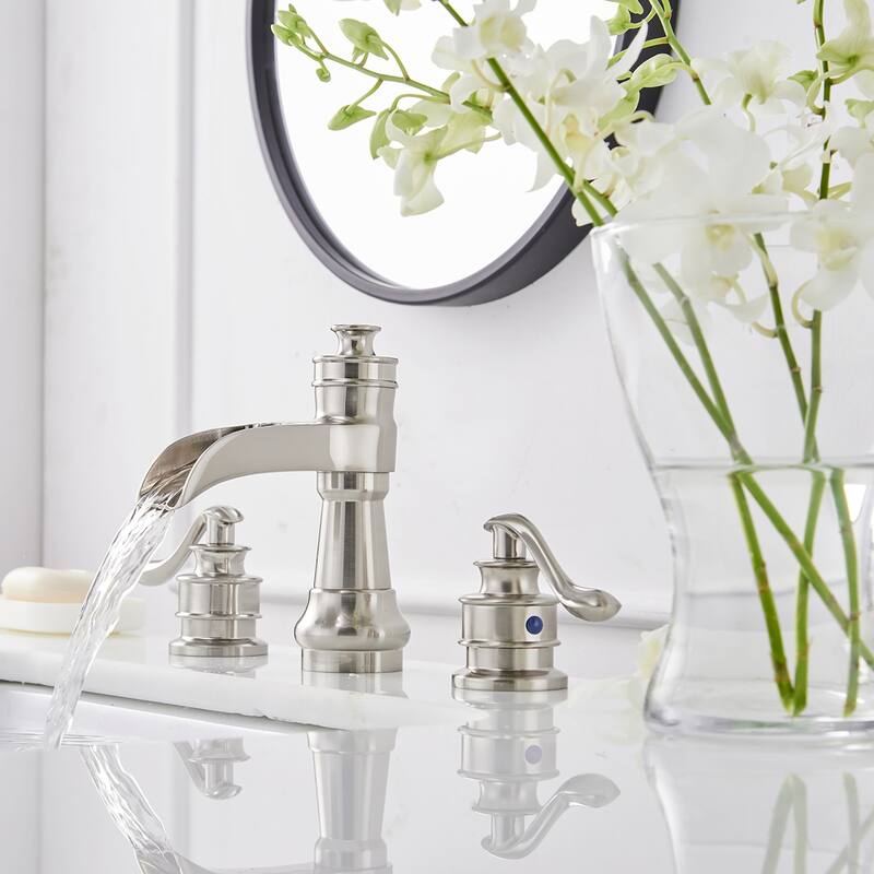 Nickel Waterfall 2 Handle Widespread Bathroom Faucet