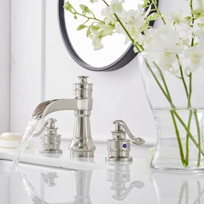 Nickel Waterfall 2 Handle Widespread Bathroom Faucet