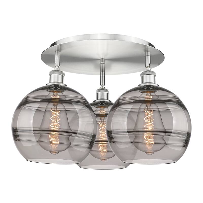 Innovations Lighting 516-3C-13-22 Rochester Flush Rochester 3 Light - Satin Nickel / Light Smoke