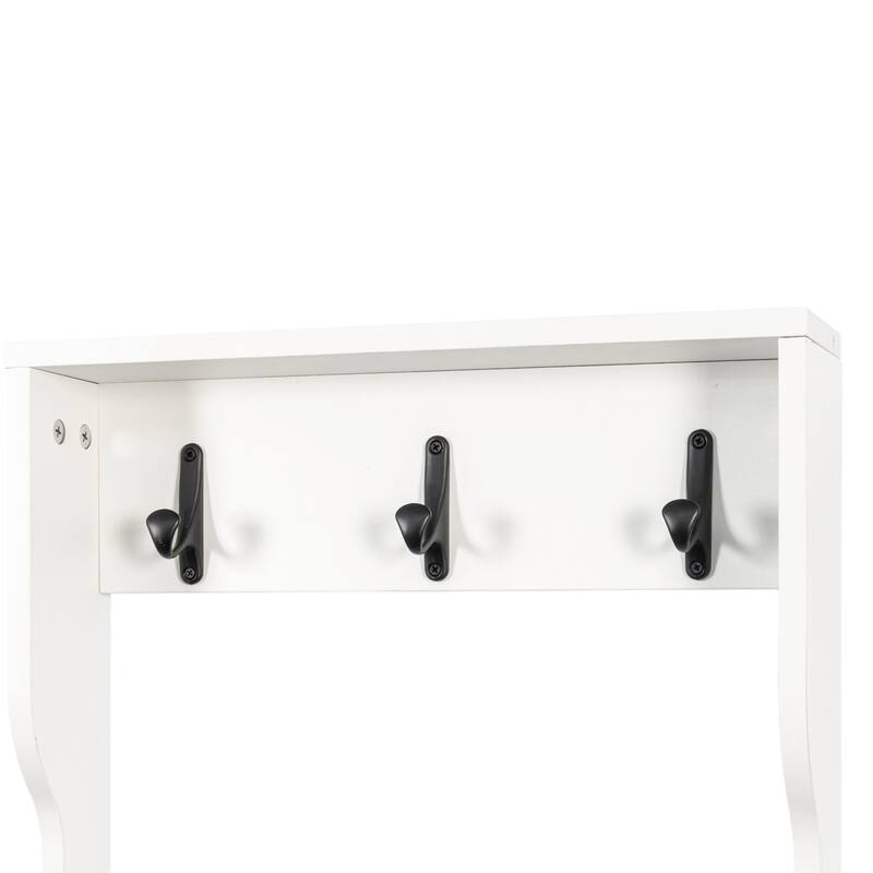 2-in-1 Coat Rack and Nightstand,Wood Bedside/Entryway Storage Organizer with Drawer & Hooks,Freestanding Clothes Hanger
