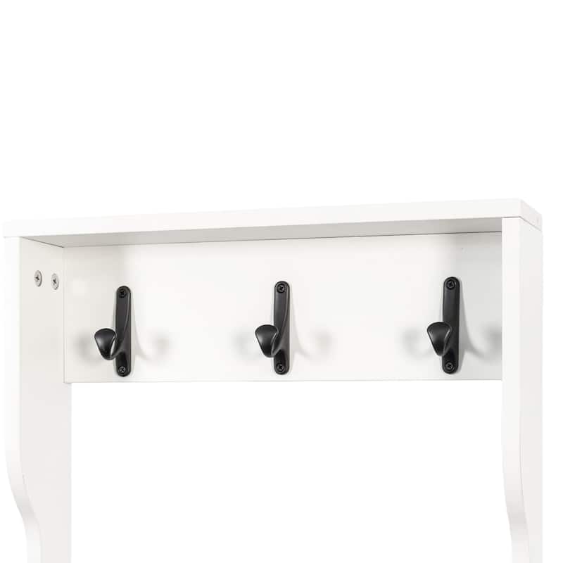 Anmytek 2-in-1 Wood Coat Rack Nightstand Storage Organizer with Drawer and Hooks Freestanding Clothes Hanger