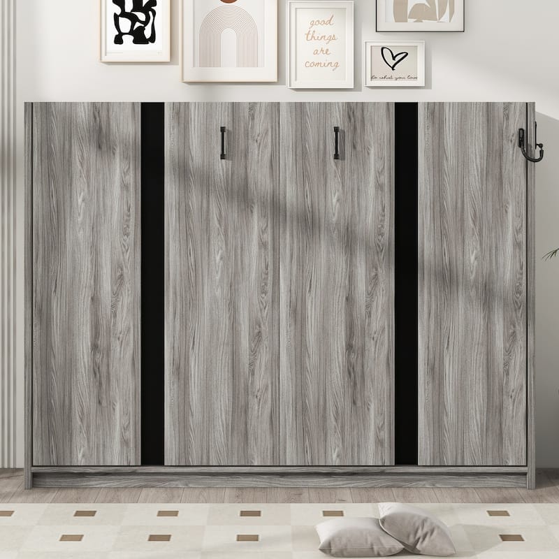 Full Size Murphy Bed, Foldable into Cabinet, No Box Spring Required, Space-Saving Design, MDF & Metal Frame - Grey - Full