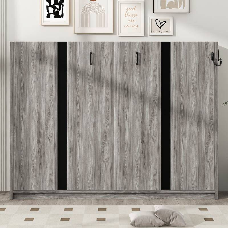 Modern Gray Full Size Murphy Bed with Metal Frame & Pine Slats by Harper&Bright Designs