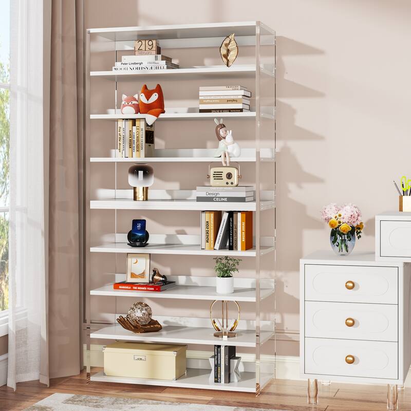8-Tier Acrylic Shoe Rack, Modern Shoe Storage with Wood Shelves