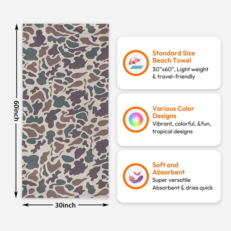 Camouflage beach towel,Quick Dry, Lightweight & Compact beach towel for Pool, Yoga and Camping