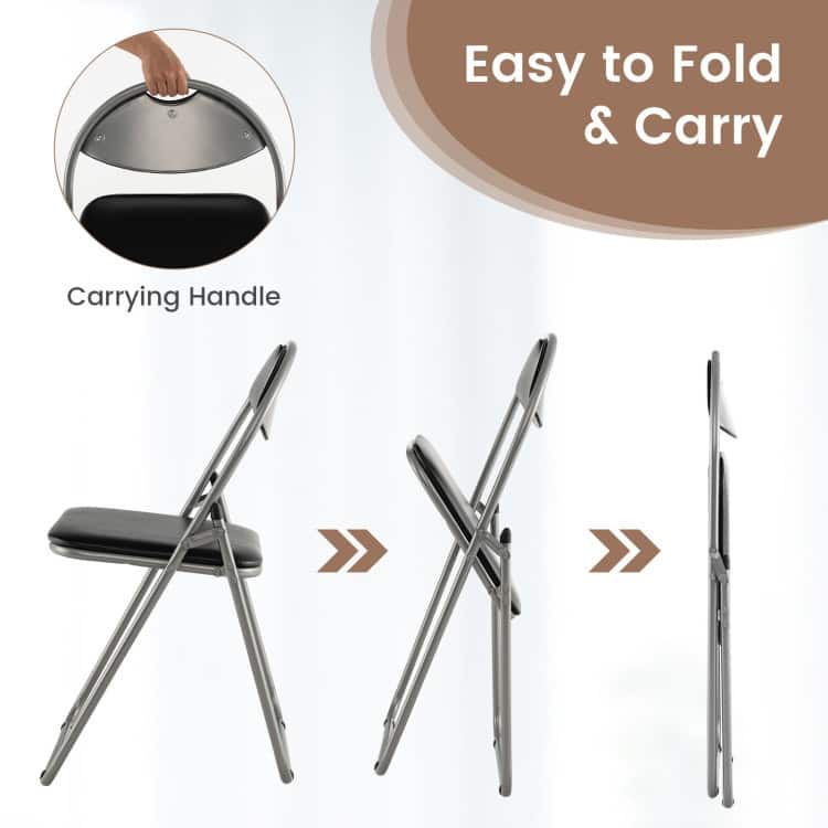 Black Portable Folding Dining Chairs Set with Carrying Handles and U-Shaped Metal Base