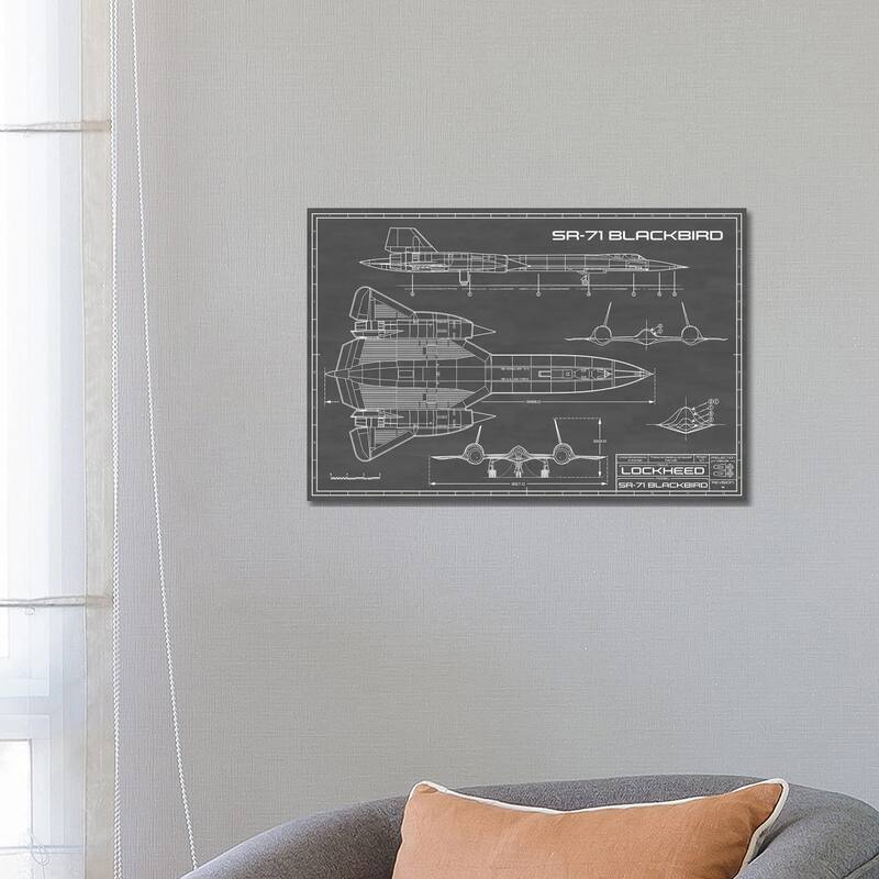 iCanvas "SR-71 Blackbird Spy Plane In Black" by Action Blueprints Canvas Print - 18x26x1.5