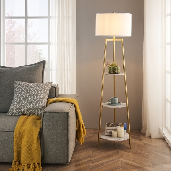slide 2 of 19, ROSEN GARDEN Floor Lamp, Standing Reading Light with 3 Shelves
