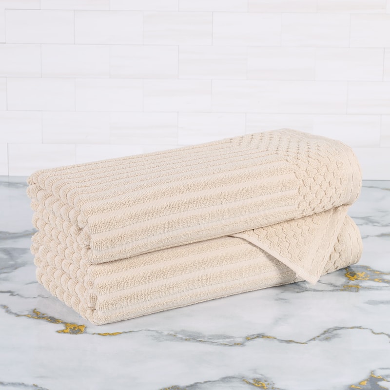 Superior Soho Ribbed Cotton Bath Towel Set of 2 - Ivory