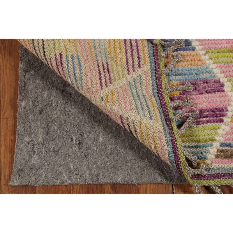 Hand Knotted Oriental 100% Wool Carpet Modern All-Over Multi-Colored Moroccan Runner Rug - 12' 9'' X 2' 5''