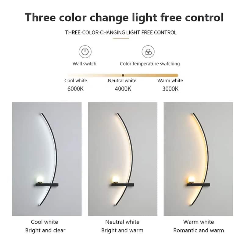 34" Arc Wall Sconce, 3 Color Temperatures - Set of 2 - 34 inch