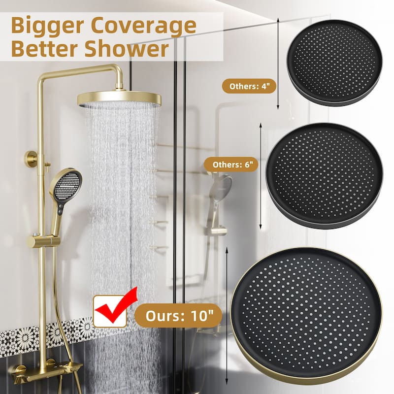 Modland 3-Function 11" Rainfall Shower System, Adjustable Slide Bar, 1.59GPM, Brushed Gold/Chrome