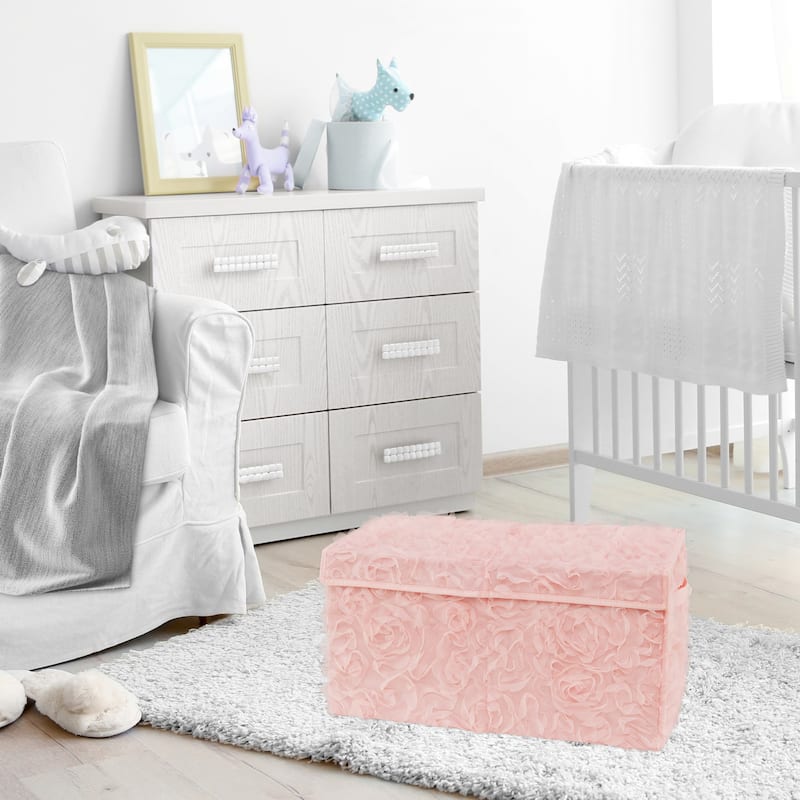 Pink Floral Rose Girl Kids Fabric Toy Bin Storage - Blush Flower Luxurious Elegant Princess Vintage Boho Shabby Chic Luxury Glam