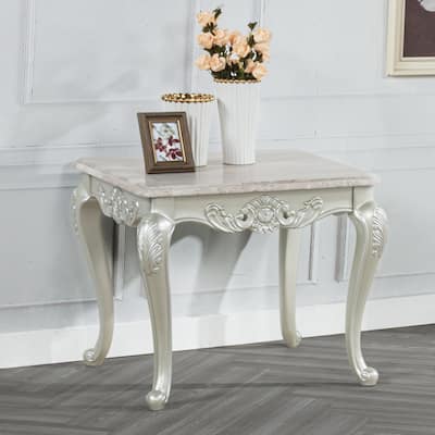 Best Master Furniture Cavari Champagne Pearl Faux Marble Traditional End Table