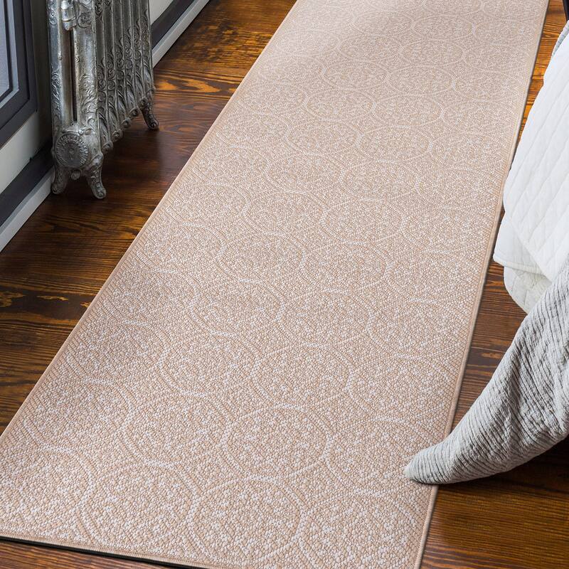 World Rug Gallery Transitional Floral Circles Textured Flat Weave Indoor/Outdoor Area Rug