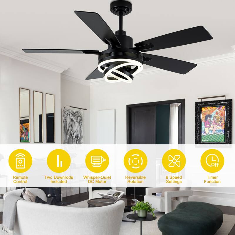 Oaks Aura 52in. DIY Shade Modern Reversible Ceiling Fan with Light, 6-Speed Silent Motor Ceiling Fan with Remote for Large Room