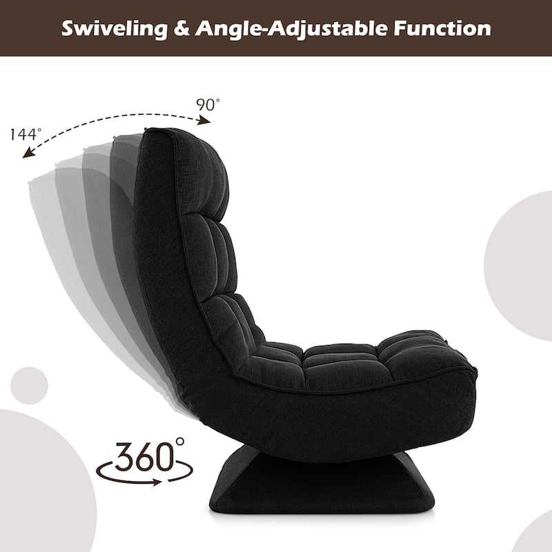 Polyester Swivel Floor Chair with 5-Position Adjustable Recline and Lumbar Pillow