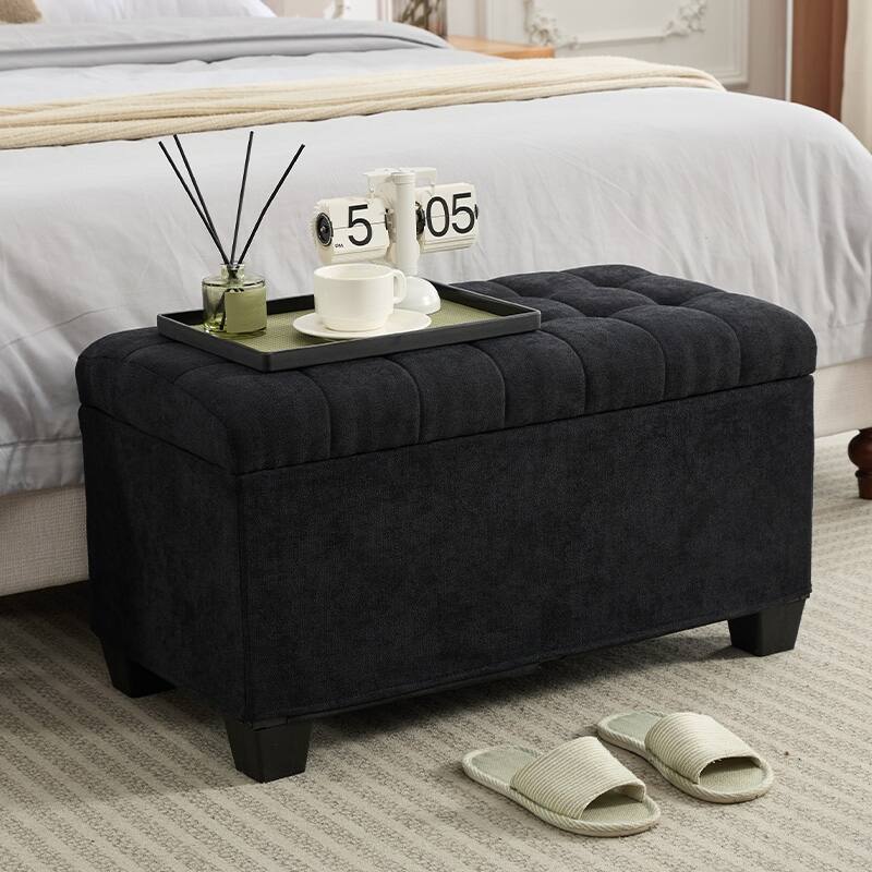 Storage Ottoman Bench, Foot Rest with Legs, 16 x 30 x 16.1 Inches, End of Bed Bench - Black