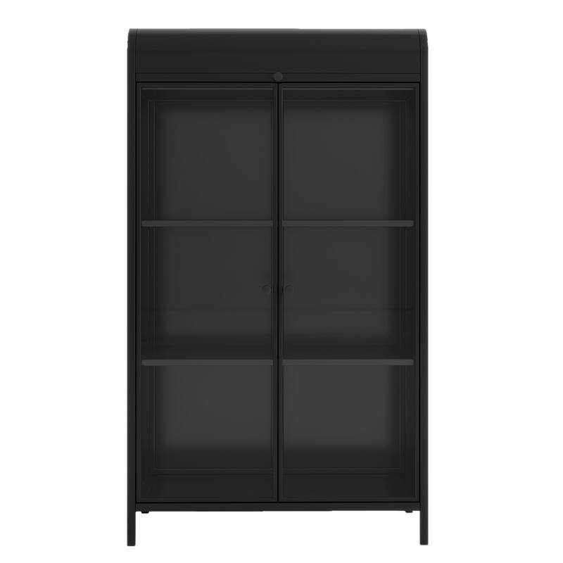47.6" Tall Metal Storage Cabinet with Glass Doors & Flip-Top, 4-Tier Display Cabinet with Open Shelves