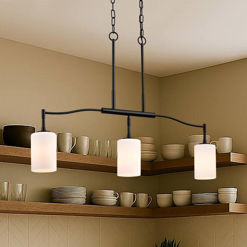 Liam 3 Light Island Pendant Matte Black White Opal Glass - Matte Black