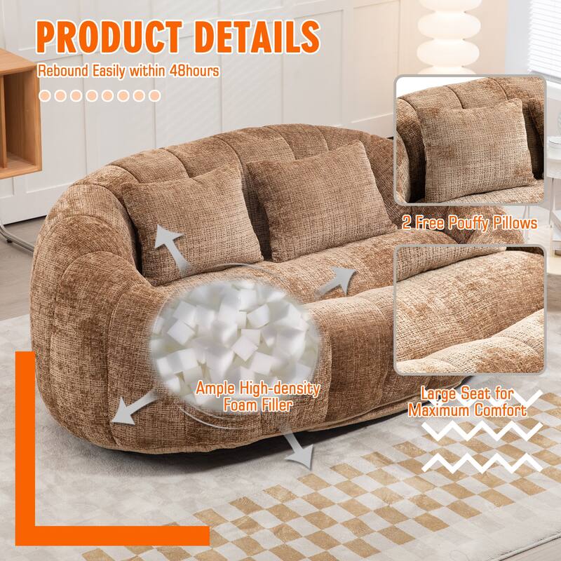 HOMEFUN Chenille Upholstered Durable Comfort Lounger High Back Bean Bag Loveseat Sofa