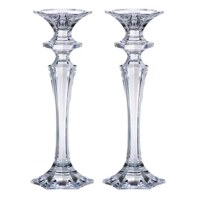 Majestic Gifts Inc European Glass Candlesticks -12" Height - Set/2 - 12"