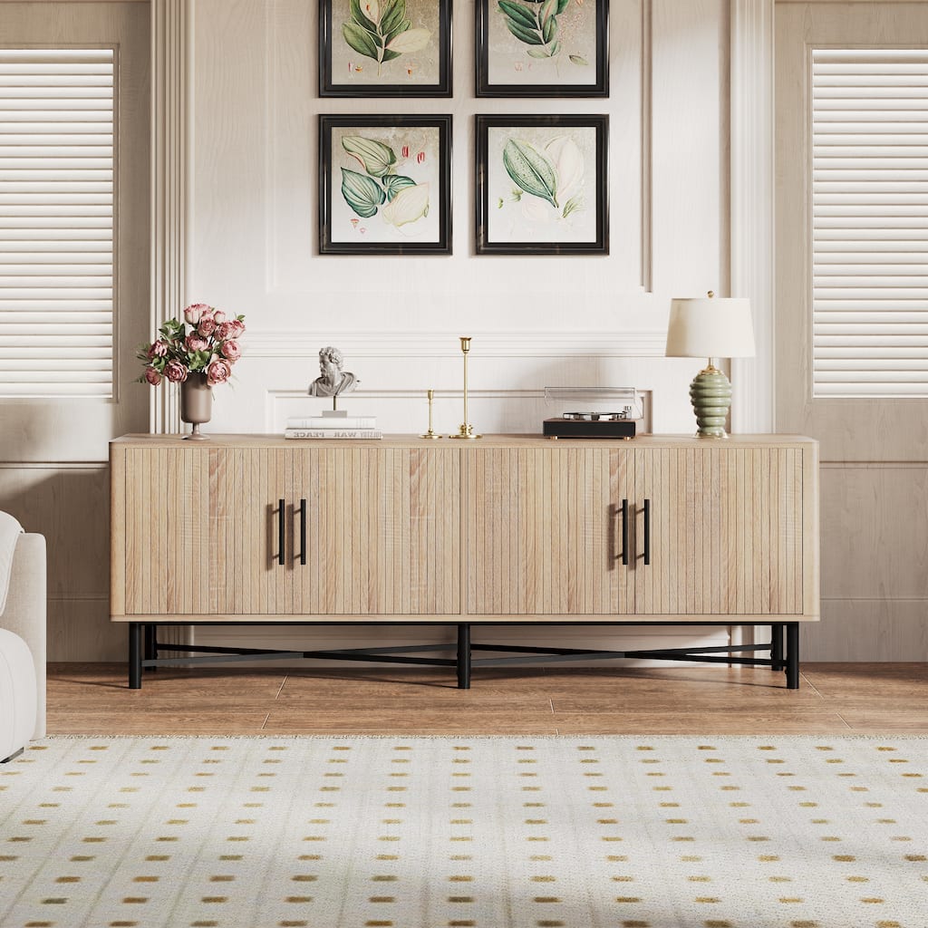 Functional 4-Door TV Cabinet - 2 Storage Spaces, Adjustable Shelves