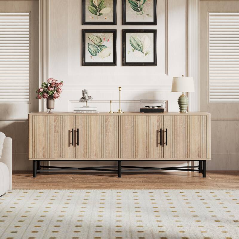 Roomfitters 4-Door TV Stand with Adjustable Shelves, Modern Media Console for Living Room Storage