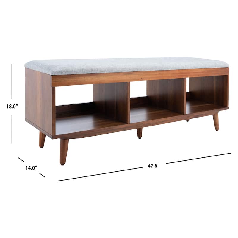 SAFAVIEH Cricket Mid-Century Modern Open Shelf Storage Bench with Cushion
