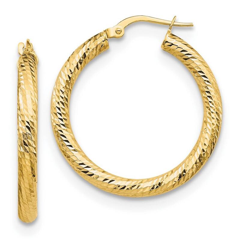 Curata 10k Yellow, White or Rose Gold Full Diamond Cut Swirl 3x28mm Round Hoop Earrings