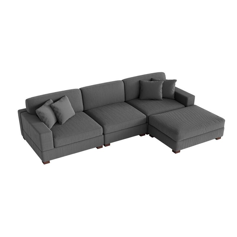 Ella 82" W/ 118" W Corduroy Modular Sectional Sofa with Ottoman