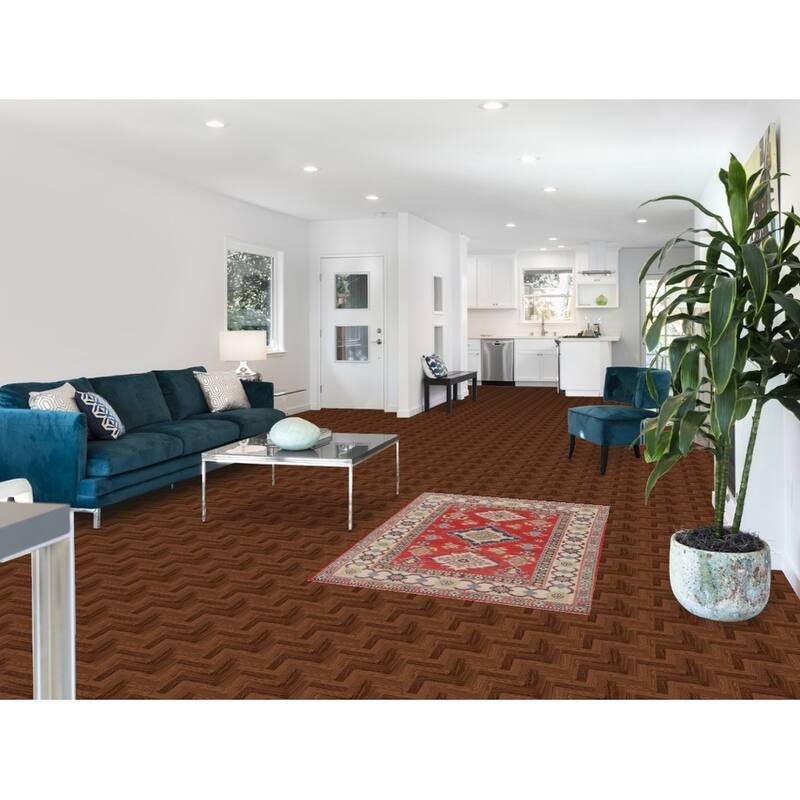 Geometric Kazak Accent Rug Handmade Red Wool Carpet - 3'4" x 5'0"