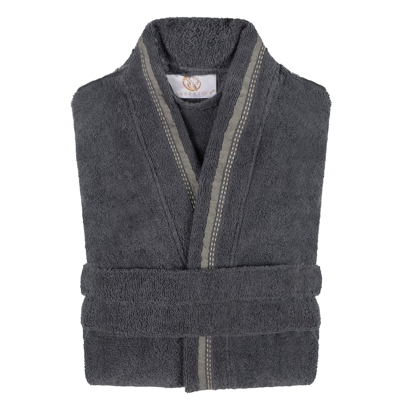 Superior Unisex Turkish Cotton Terry Kimono Bathrobe with Embroidery Robe