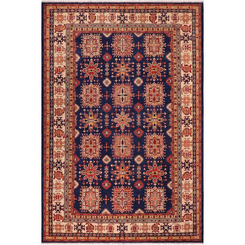 Rustic Super Kazak Skyler Blue/Beige Hand Knotted Wool Rug - 8'3'' x 9'11''