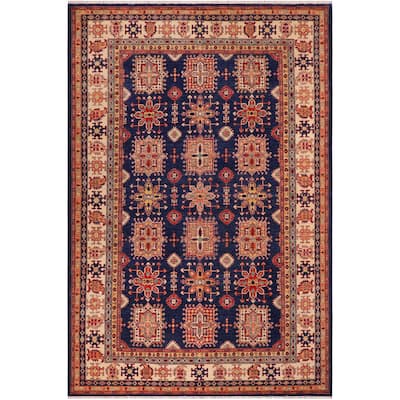 Rustic Super Kazak Skyler Blue/Beige Hand Knotted Wool Rug - 8'3'' x 9'11''