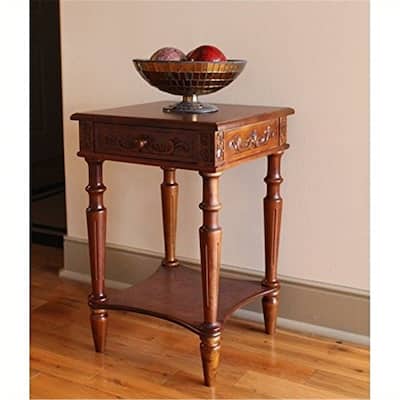 Square Wood Table with Drawer - Carved Side Table for Living Room, Bedroom, Hallway - 26