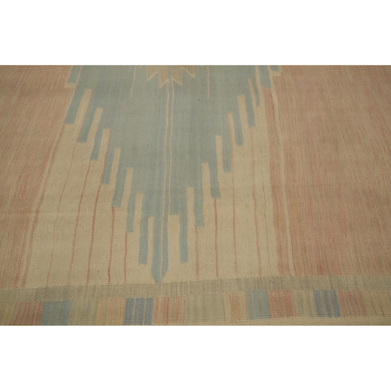 Hand Woven Oriental 100% Wool Carpet Southwestern Tribal Pink Kilim Area Rug - 12' 3'' X 9' 2''